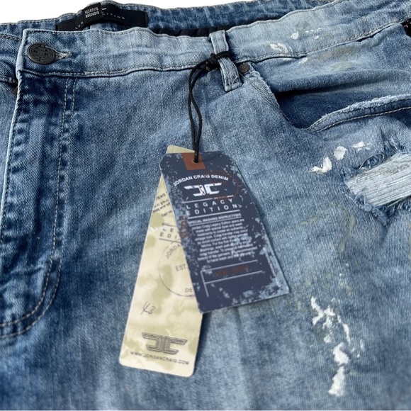 Jordan Craig Legacy Edition Men Light Wash Jean Shorts Sz 48x12 Ripped Bling NWT - Picture 2 of 13